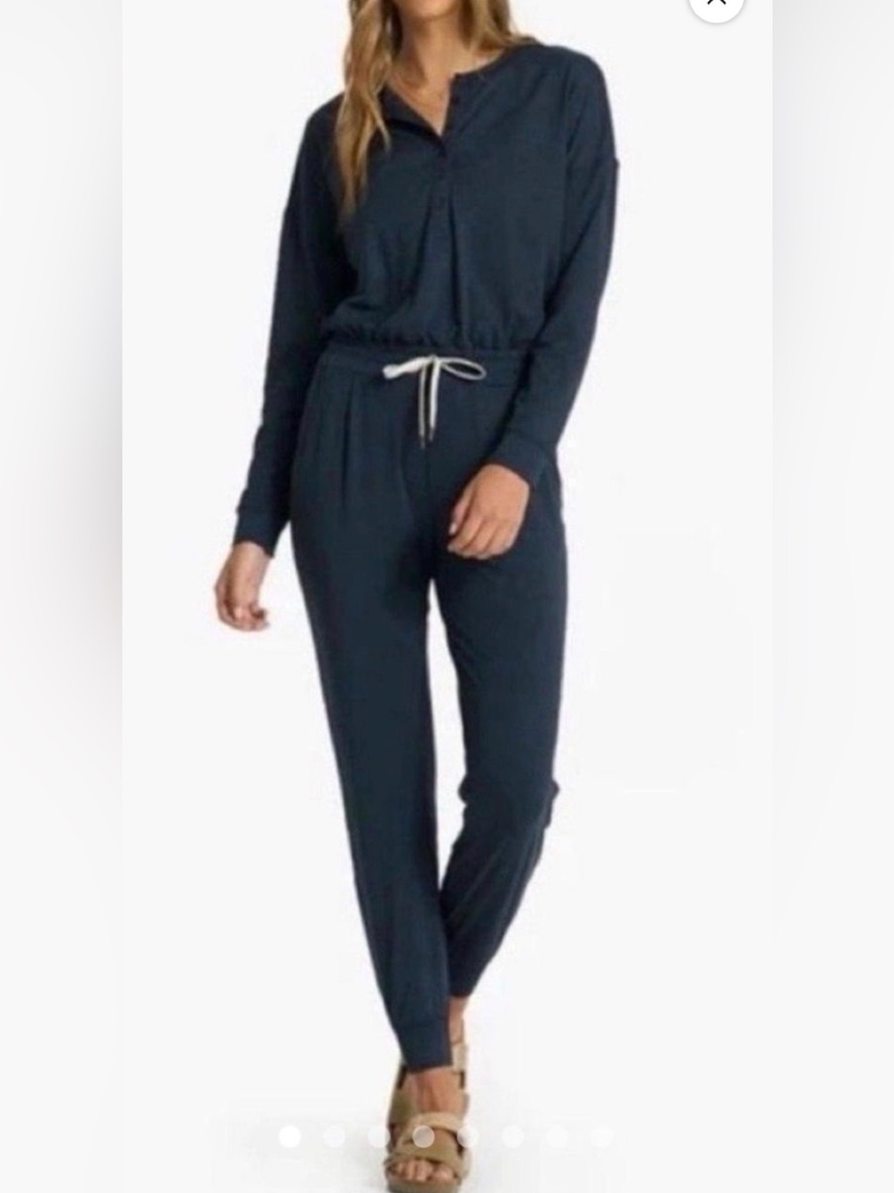 Vuori Henley Navy Long Sleeve Drawstring Jumpsuit Size Small
